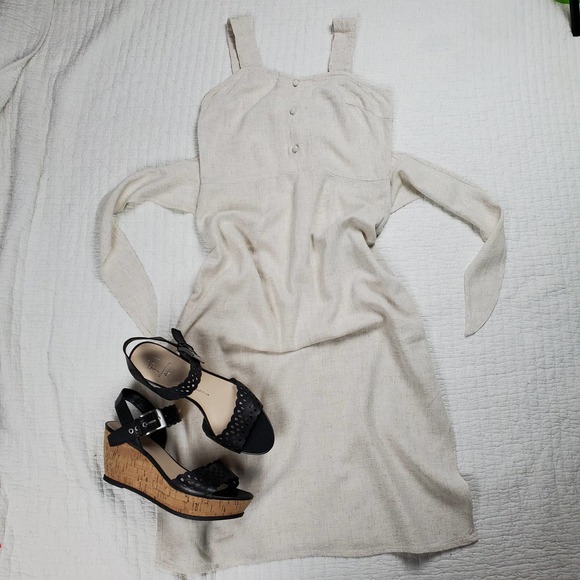 Paper Crane Linen Midi Oatmeal Tie Ivory - Picture 3 of 12